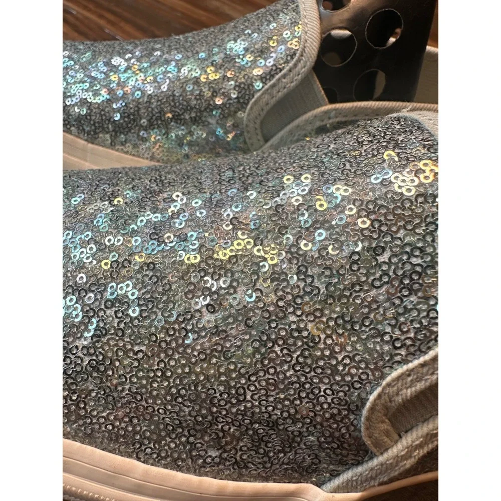 Keds Women 7 Double Decker Sequin Slip On Sneakers Silver Iridescent Dream Foam